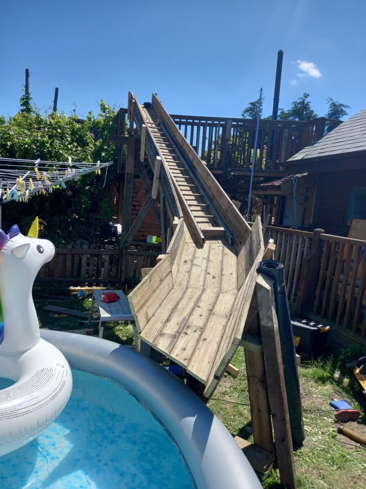 Builder Mark Howell surprised his wife by building the slide in a couple of hours