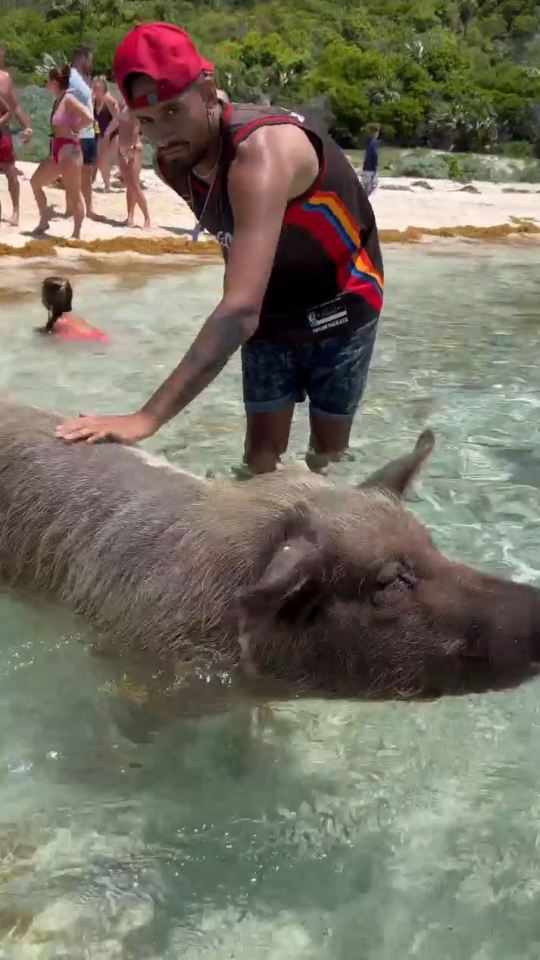 Kyrgios enjoyed making the new friends at the beach