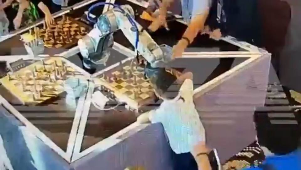 The robot grabbed his hand and broke his finger