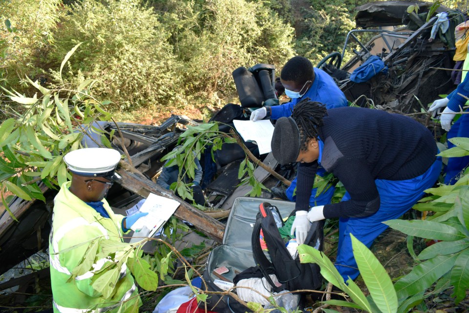 Emeregncy services dealing with the wreckage of the bus