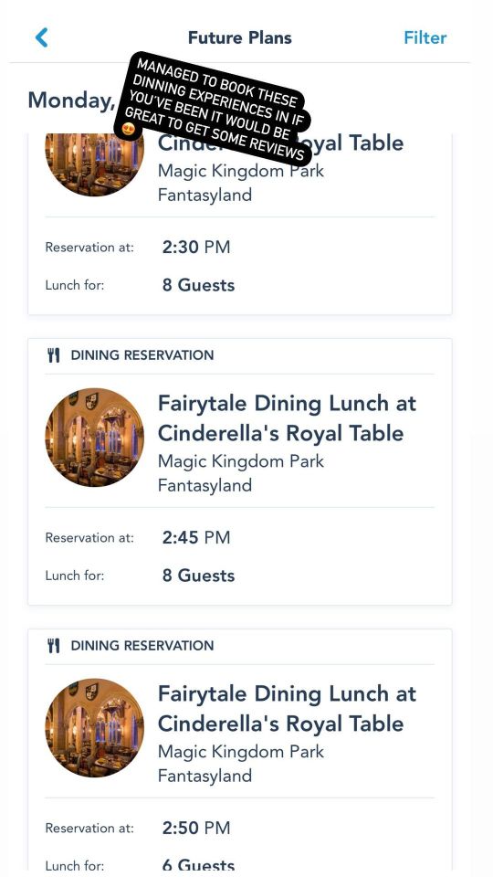 Sue showed off how she was booking meal reservations at Disney for her kids, and how they need three separate slots