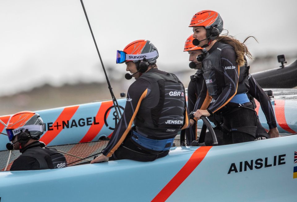 She joined Olympic champion Sir Ben Ainslie, 45, on the F50 craft yesterday to beat a New Zealand crew at the SailGP event in Plymouth