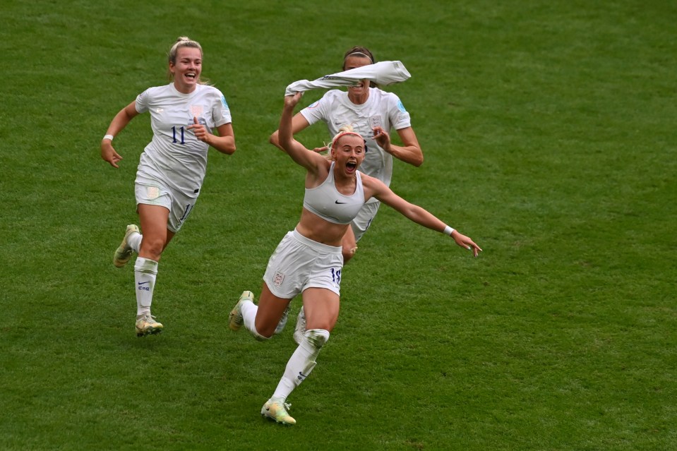 Kelly took her top off in an iconic celebration after putting the Lionesses 2-1 up