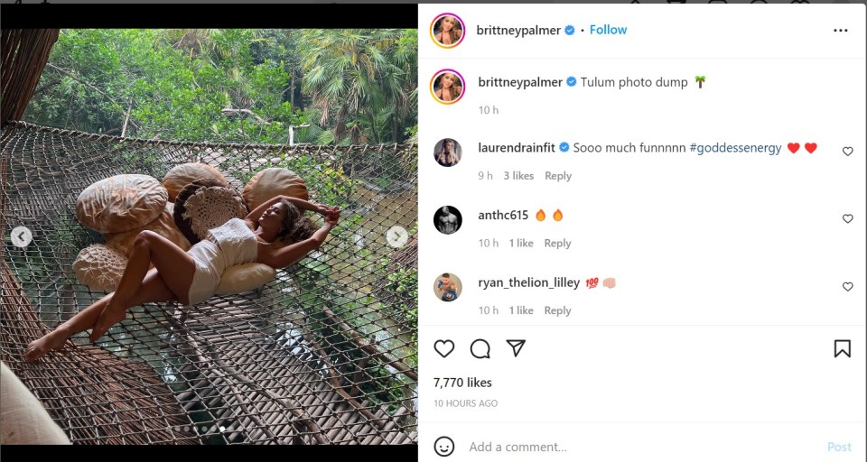 Palmer looked at ease as she relaxed on a hammock with a range of pillows