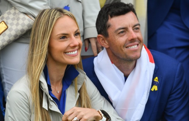 Rory McIlroy of Europe and his wife Erica celebrate after winning the Ryder Cup in 2018.