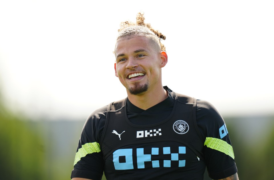 Kalvin Phillips was all-smiles as he enjoyed training with Man City for the first time