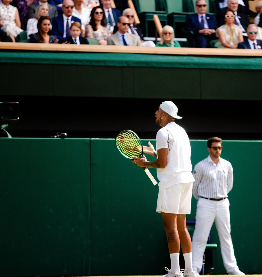 Kyrgios showed his frustration before demanding that the umpire threw Palus out