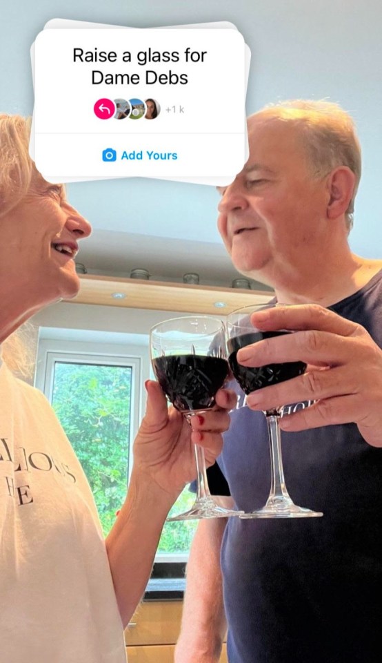 Dame Deborah James' mum and dad raise a glass of wine in their daughter's name days after her death