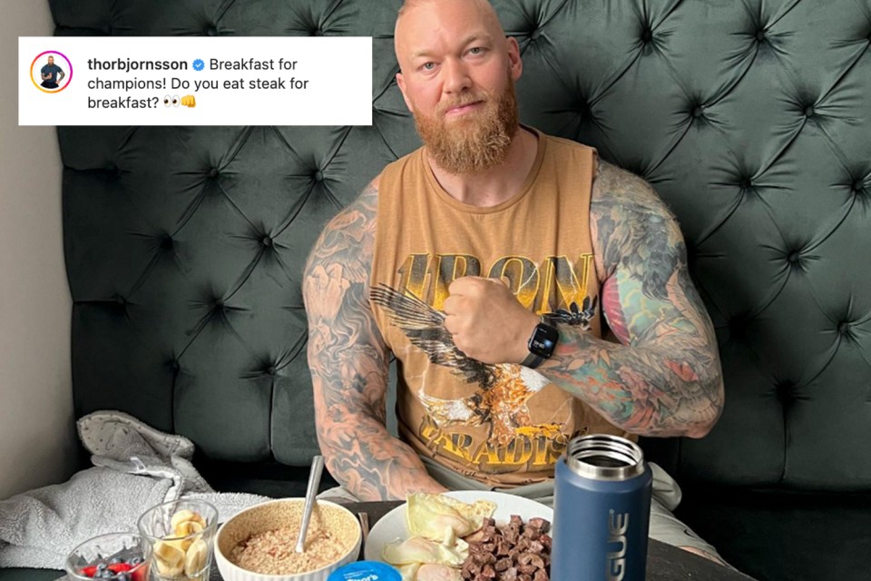 Hafthor Bjornsson's steak filled breakfast