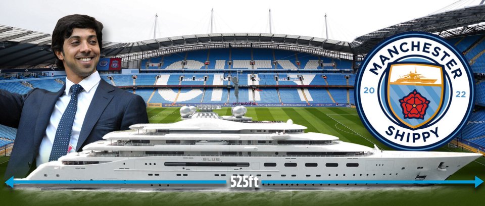 The megayacht is so big that it would only just fit in the club’s 55,000-seater stadium