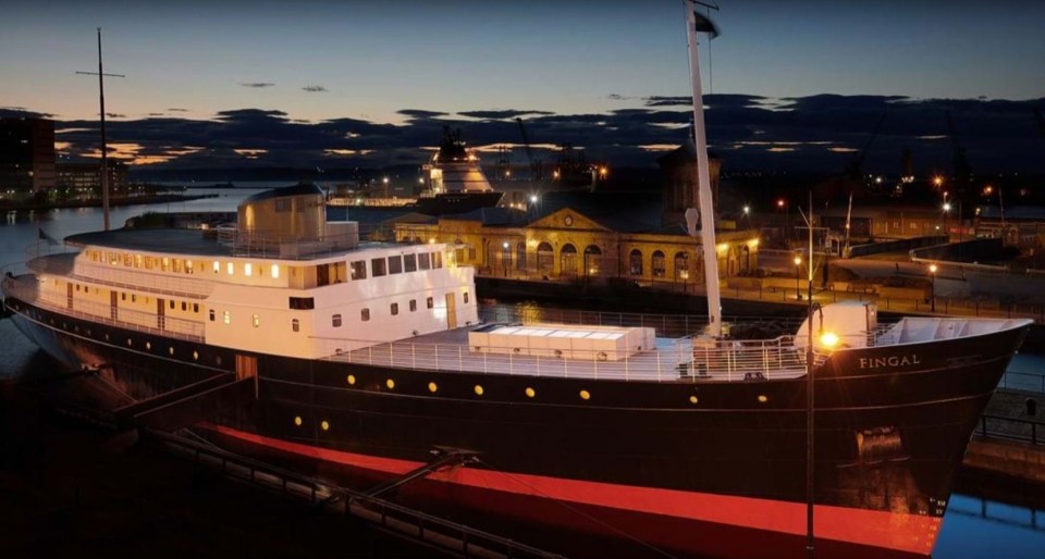 The yacht is docked in Edinburgh's Leith port near the Britannia