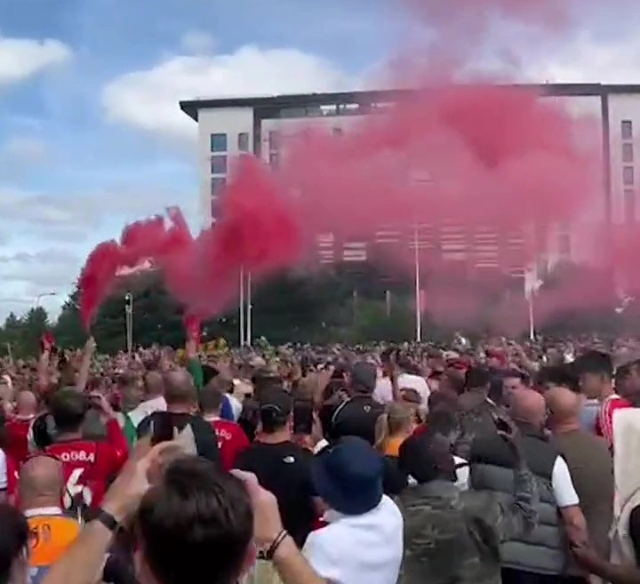 Supporters marched on Old Trafford before the match