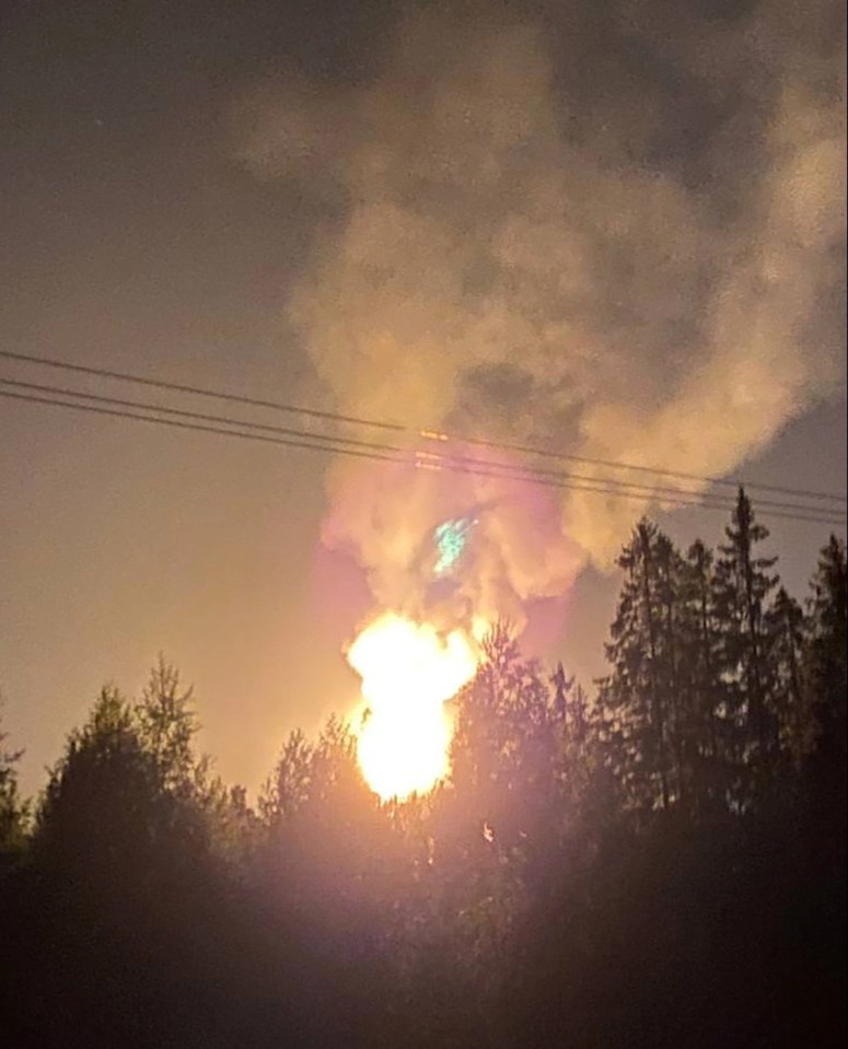 Locals have spotted giant orange flares from across the border in Finland