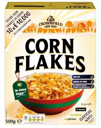 Swap a £2 box of Kellogg’s corn flakes for a 55p box of Lidl’s Crownfield corn flakes and save £1.45