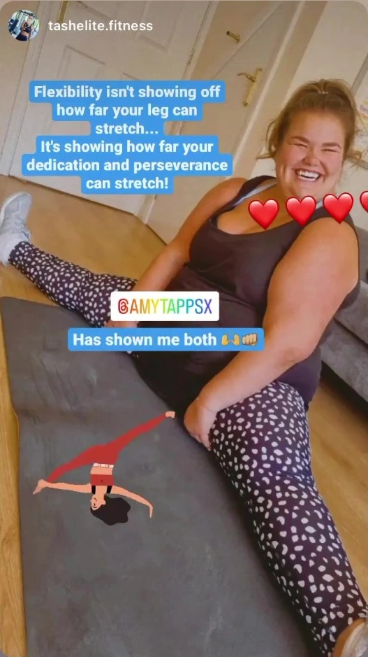 Amy was all smiles as she worked out at home