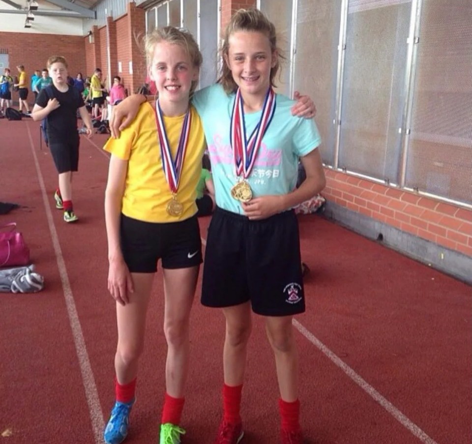 Toone (right) at school sports day with world silver medalllist Keely Hodgkinson