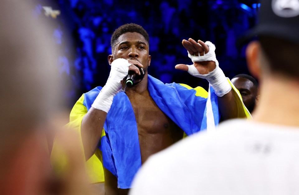 Joshua gave an passionate speech to the Saudi crowd as Usyk watched on