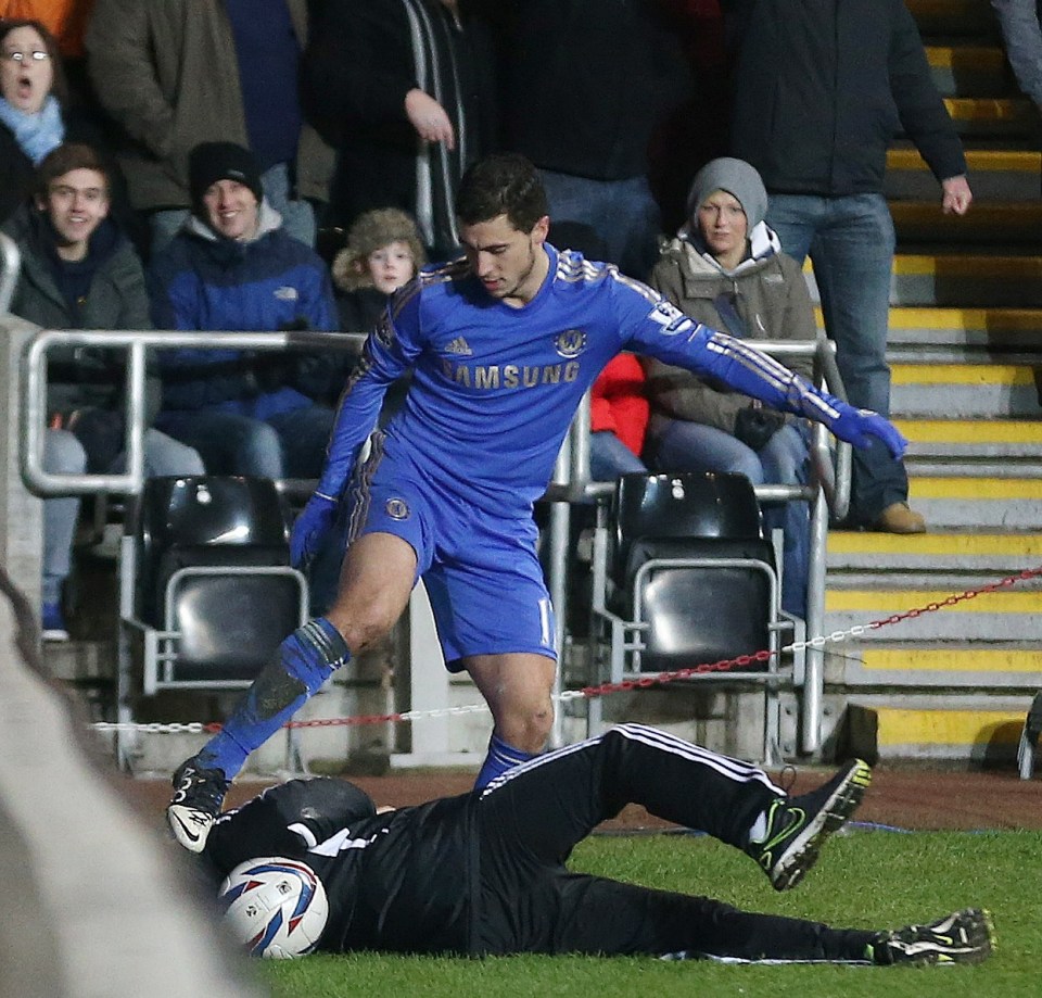 Eden Hazard kicked Charlie Morgan while trying to retrieve the ball