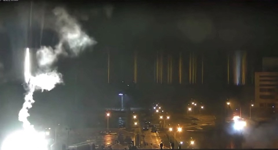 Smoke was seen rising from the plant amid reports a blaze broke out as Putin’s troops took over