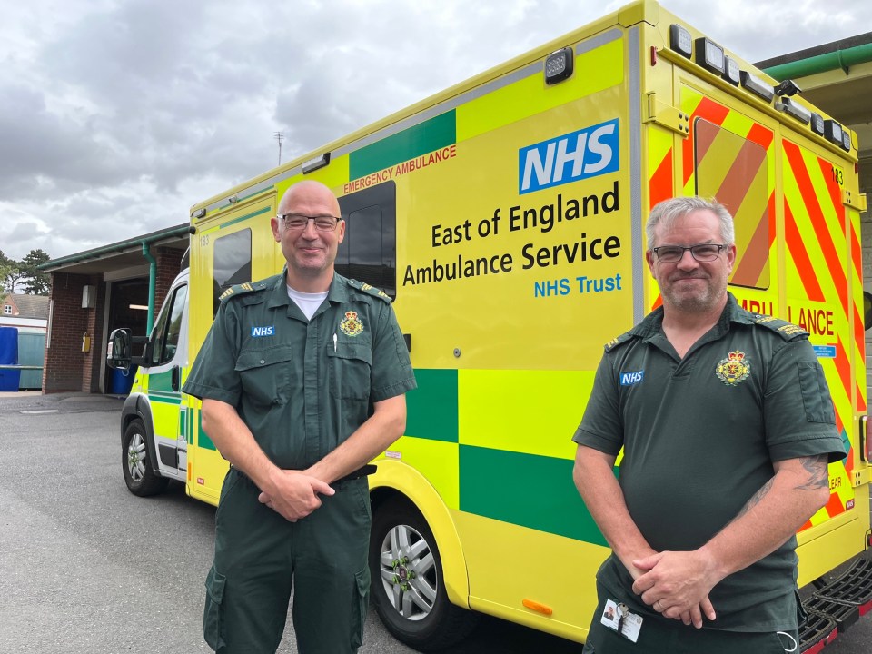 East of England Ambulance Service paramedics - Jeremy Williams, right, with colleague Shaun Whittington