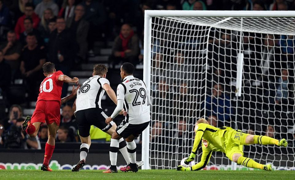 Philippe Coutinho scores on the last occasion that Liverpool faced Derby in the League Cup.