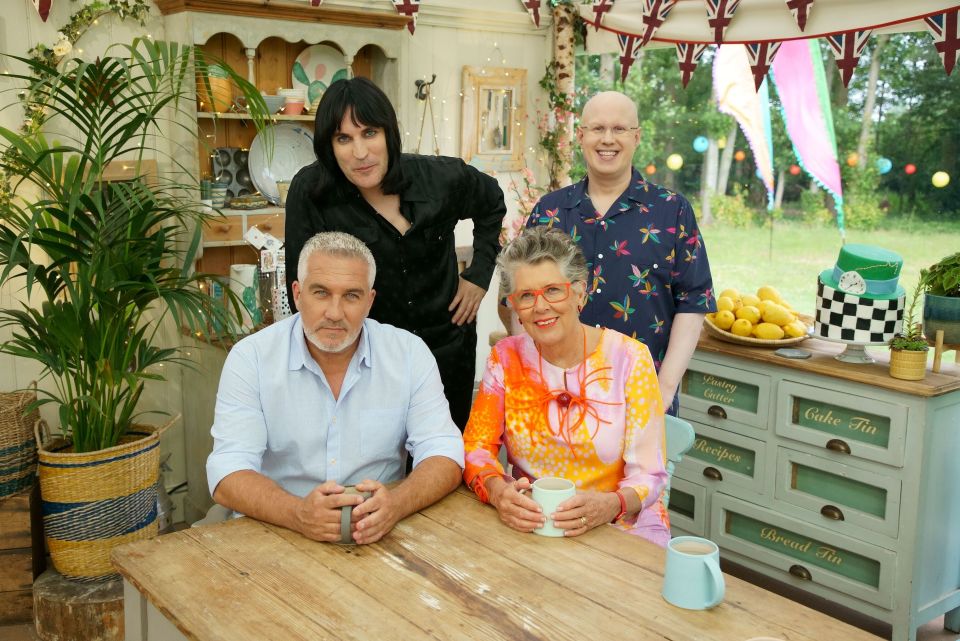 Bake Off presenters Noel Fielding and Matt Lucas with judges Paul Hollywood and Prue Leith