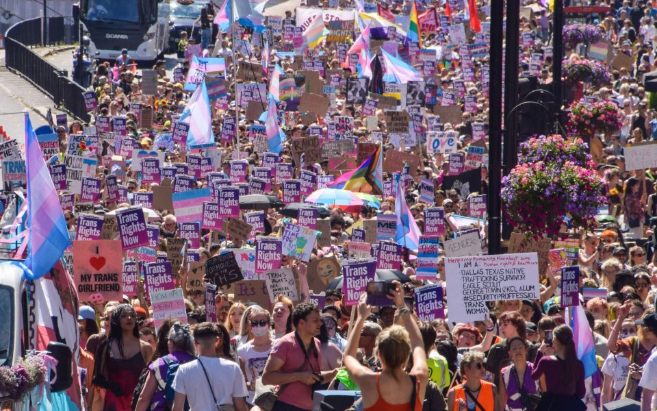 Tens of thousands of people march for trans pride in London this year - whereas protests against trans equality attract just tens of people