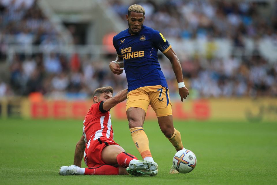 Joelinton shows his new rugged style as he evades Athletic Bilbao’s Spanish defender Yeray Alvarez in pre-season