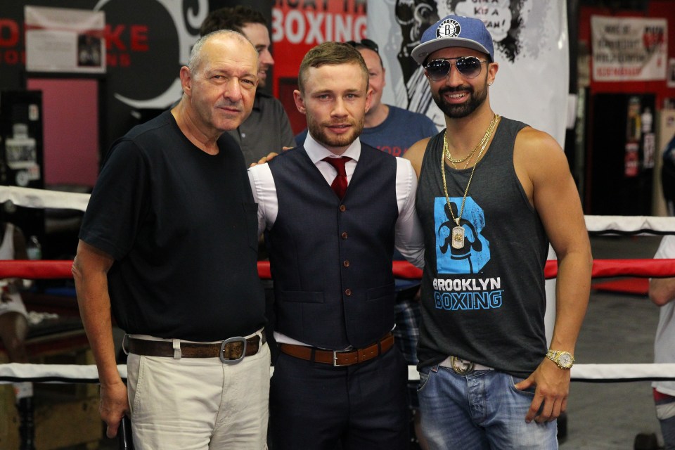 Gleason’s owner Bruce Silverglade (left), Carl Frampton and Paulie Malignaggi in 2016