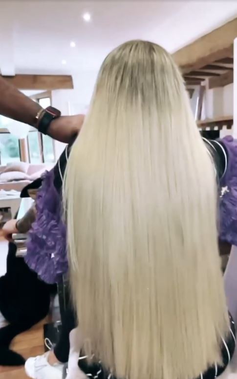 Katie had the long blonde extensions fitted for filming