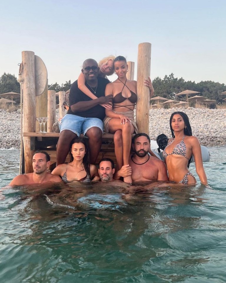 The model, 32, back centre, stunned alongside Irina Shayk, Imaan Hammam and Ella Balinska in Ibiza