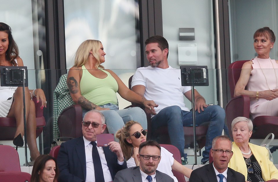 Kerry Katona and her fiancé Ryan Mahoney could be seen holding hands as they watched the West Ham match