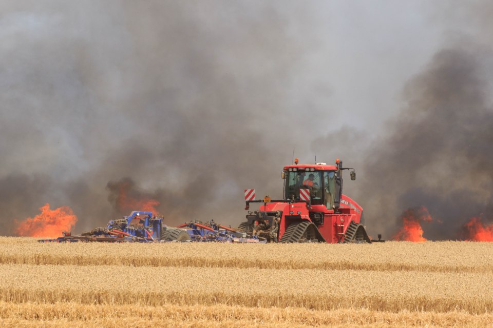 Firefighters and farmers tackled a massive field fire in Ridlington on Sunday