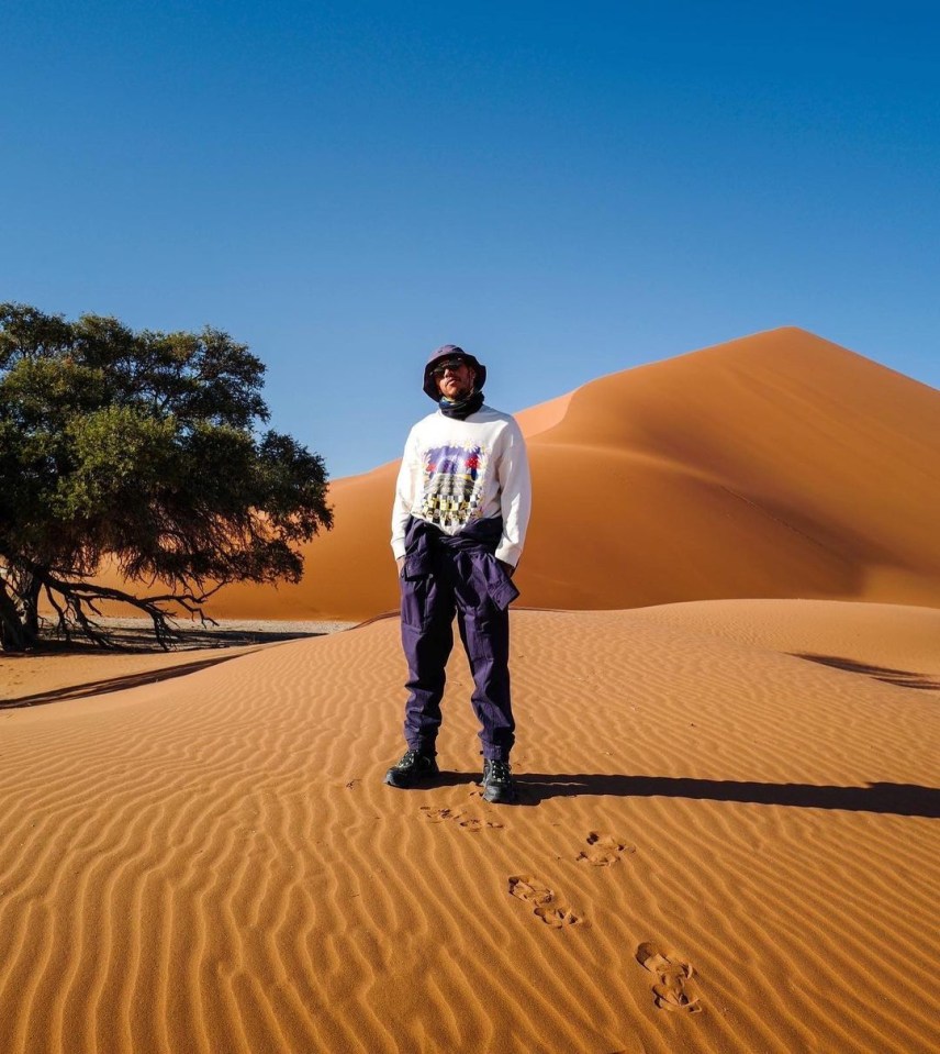 The 37-year-old poses in the desert