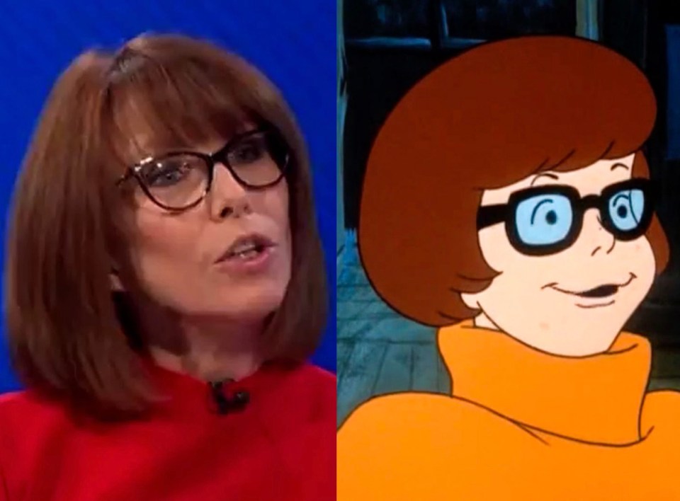 Kay Burley, left, and Velma off Scooby Doo