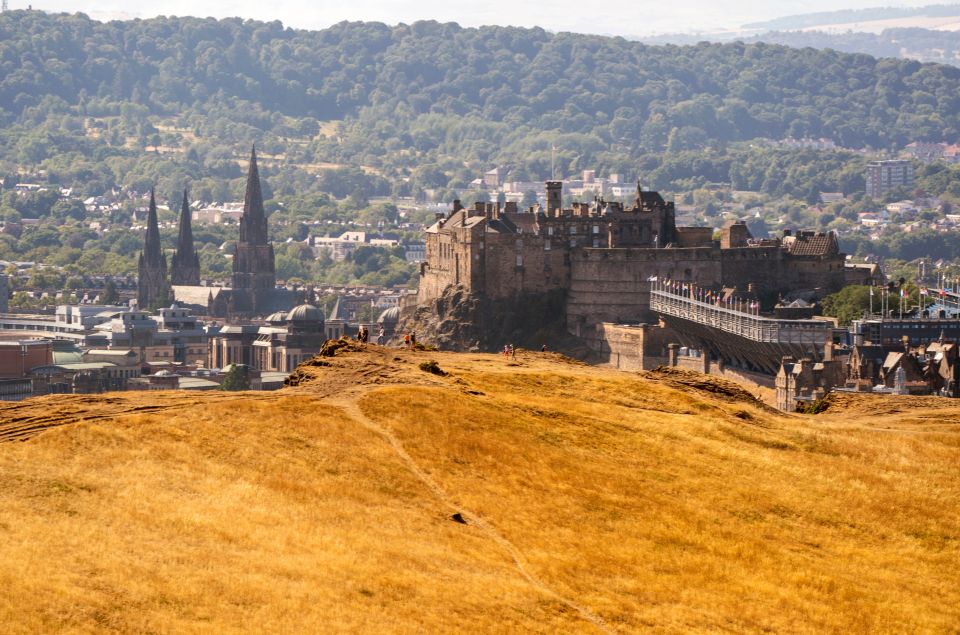 Grass across the UK - including at Holyrood Park in Edinburgh - has been dried out by the recent heat