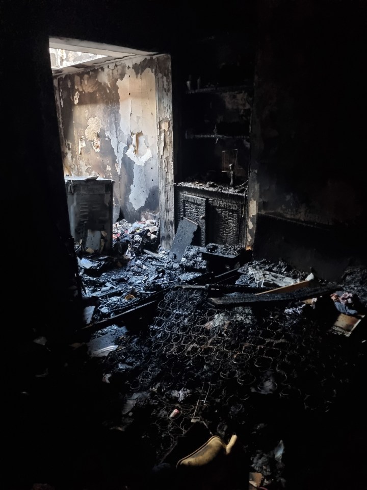 The living room was wrecked by the fire