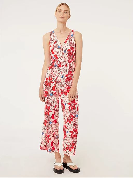 This red floral print ruched front jumpsuit is available from Asda for £22