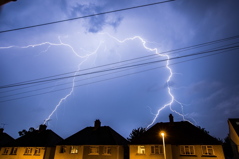 The UK can expect lots of rain this week. Pictured: Lightening in Essex, August 15