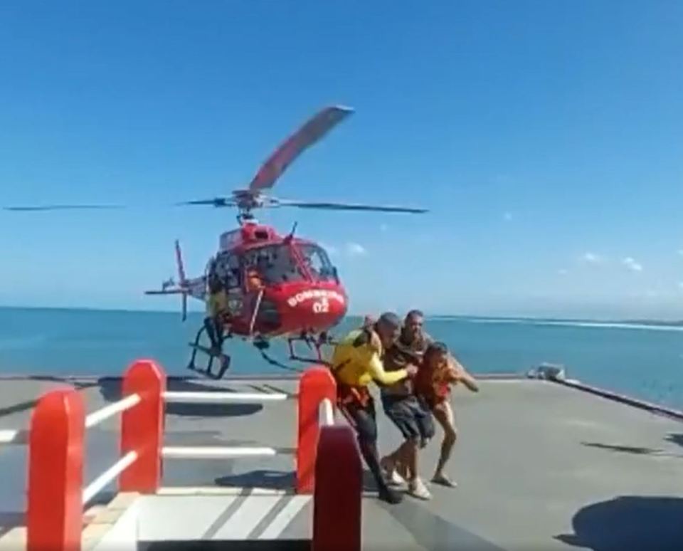 He was airlifted to safety after catching the attention of people riding jet skis nearby