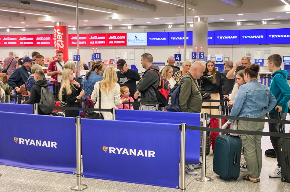 RyanAir passengers scramble to board flights at Bristol Airport this morning