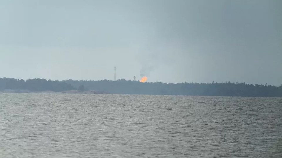 Ari Laine photographed this huge flare from Finland, around 24 miles from the Portovaya facility