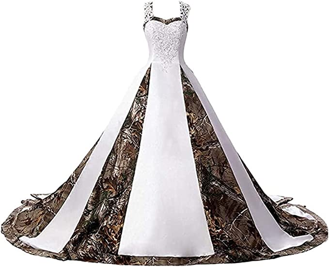 The dress had a white bodice and camouflage trim