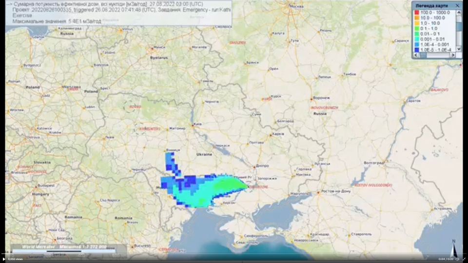 The map shows how a radiation cloud would spread in the event of an accident