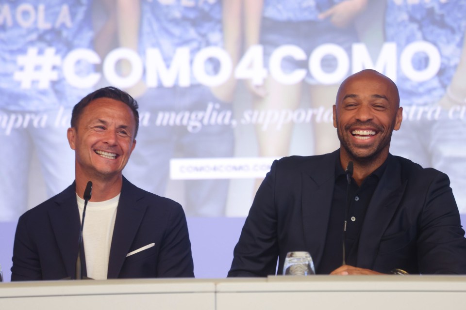 Thierry Henry with Como president Dennis Wise after investing in the Italian minnows