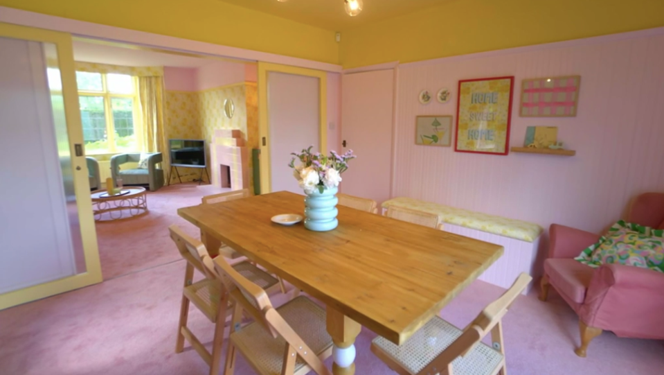 Fans have compared their lounge and dining room to 'Mr Blobby's house'