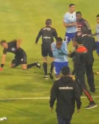 The referee hit the deck following an altercation with Macara staff