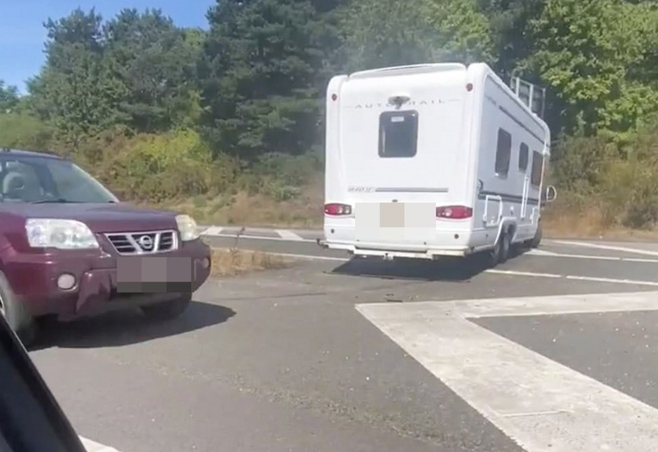 This is the moment a frustrated motorhome driver did a u-turn around in heavy traffic on the M3