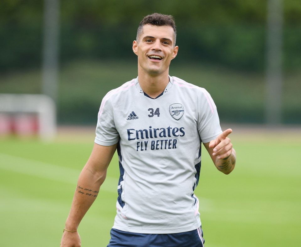 Midfielder Granit Xhaka was all smiles in training on Friday