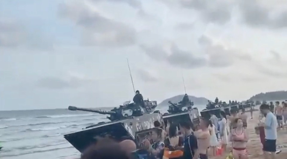 China this week started military drills that saw tanks roll along beaches across the sea from Taiwan